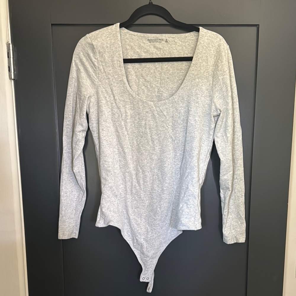 Abercrombie & Fitch Gray Fitted Bodysuit Top